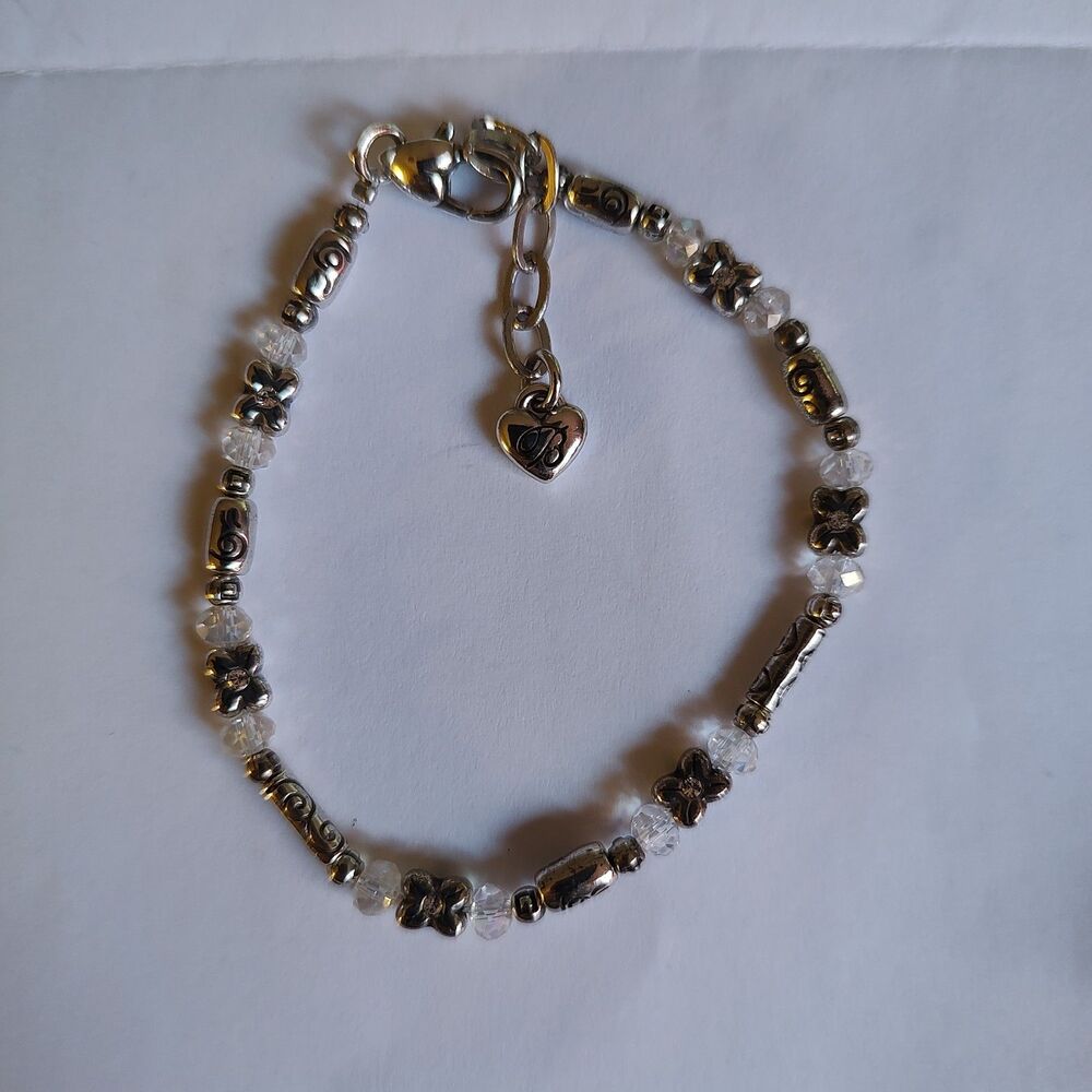VTG Style Signed Brighton Silver Tone & Iridescent Beaded Swirl 7" - 8" Bracelet - Picture 4 of 8